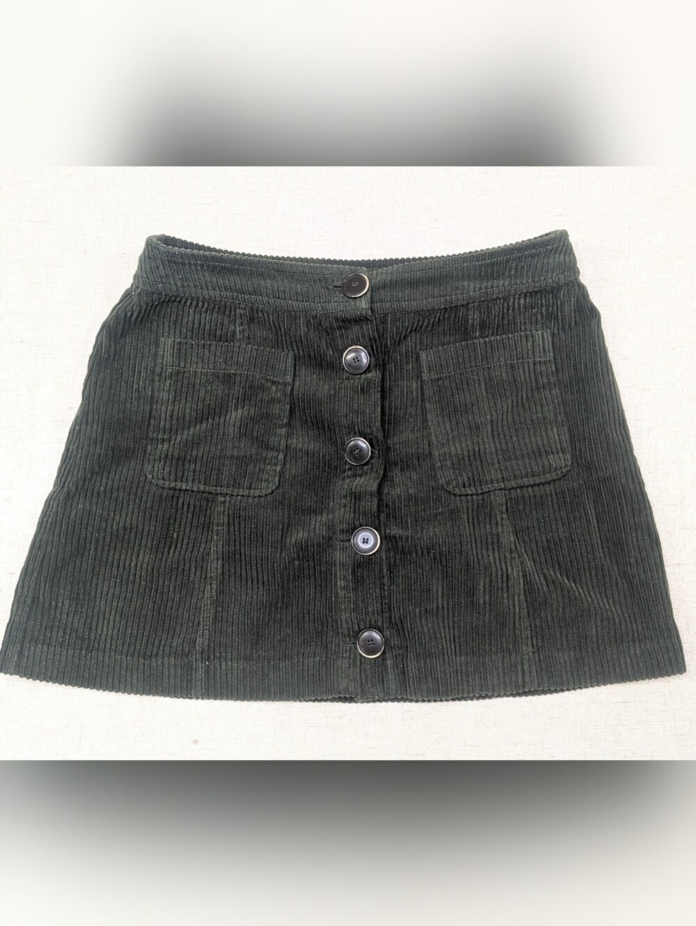 Zara TRF Forest Green Corduroy Button Front Mini Skirt S